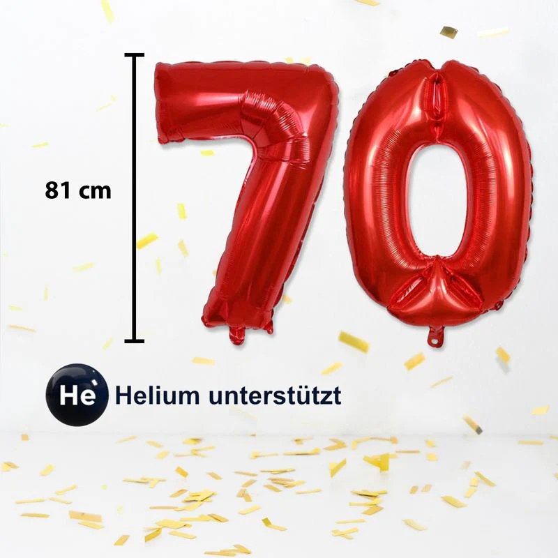 Folienballon Zahl 70 Rot Zahlenballon Luftballon Heliumballon 81cm - Image 3