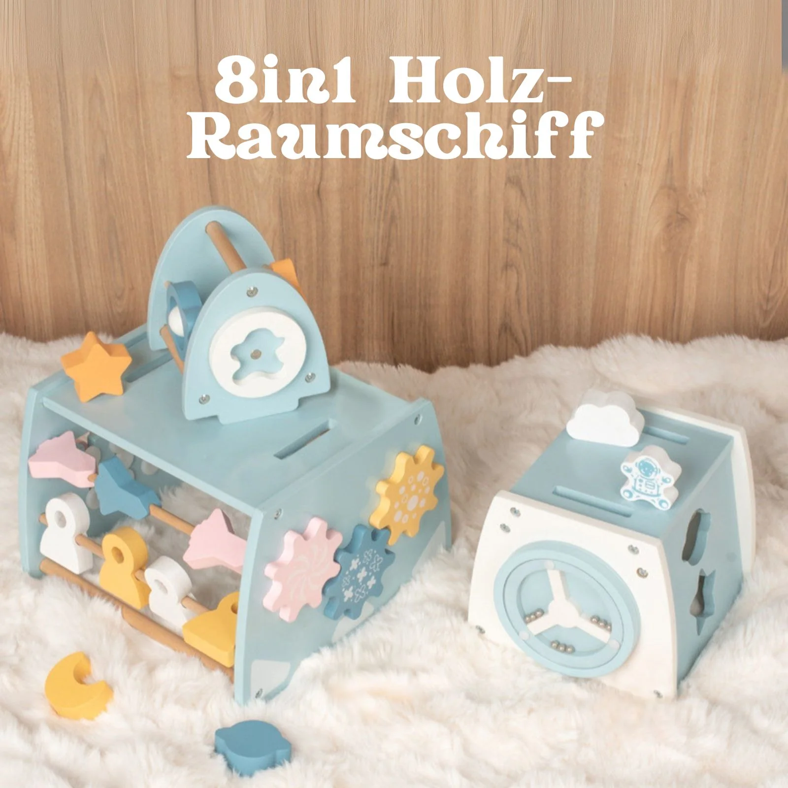 8in1-Aktivitäts-Holzraumschiff Kinderspielzeug Rakete Motorikspielzeug - Image 2