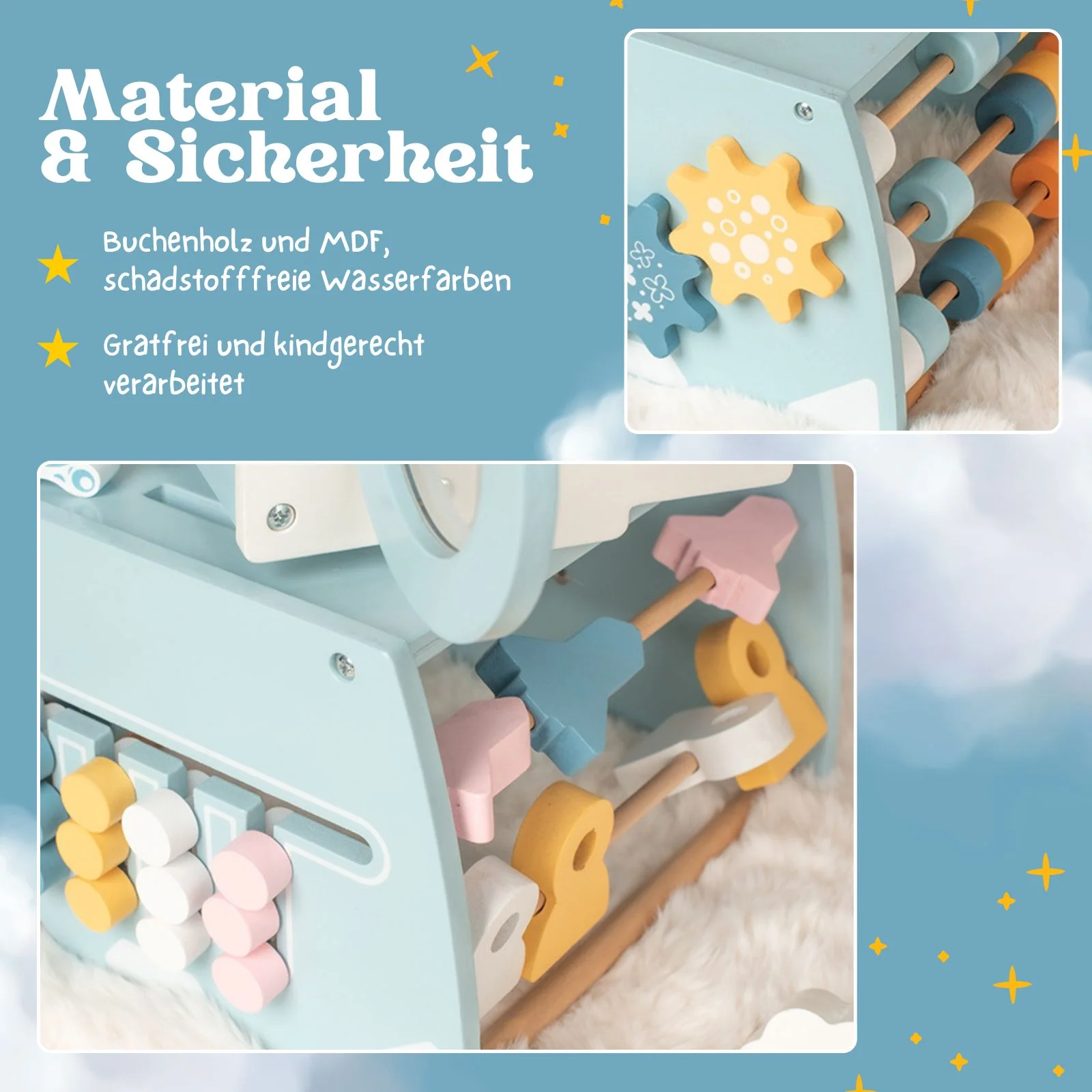 8in1-Aktivitäts-Holzraumschiff Kinderspielzeug Rakete Motorikspielzeug - Image 3