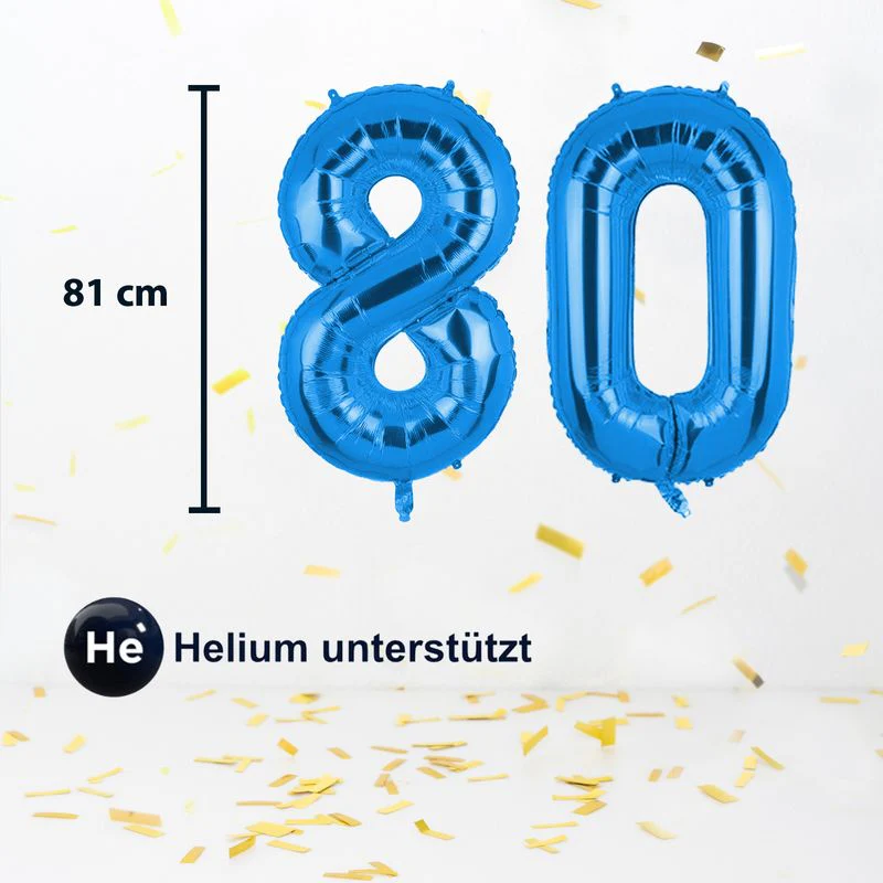 Folienballon Zahl 80 Zahlenballon Luftballon Heliumballon Blau 81cm - Image 2