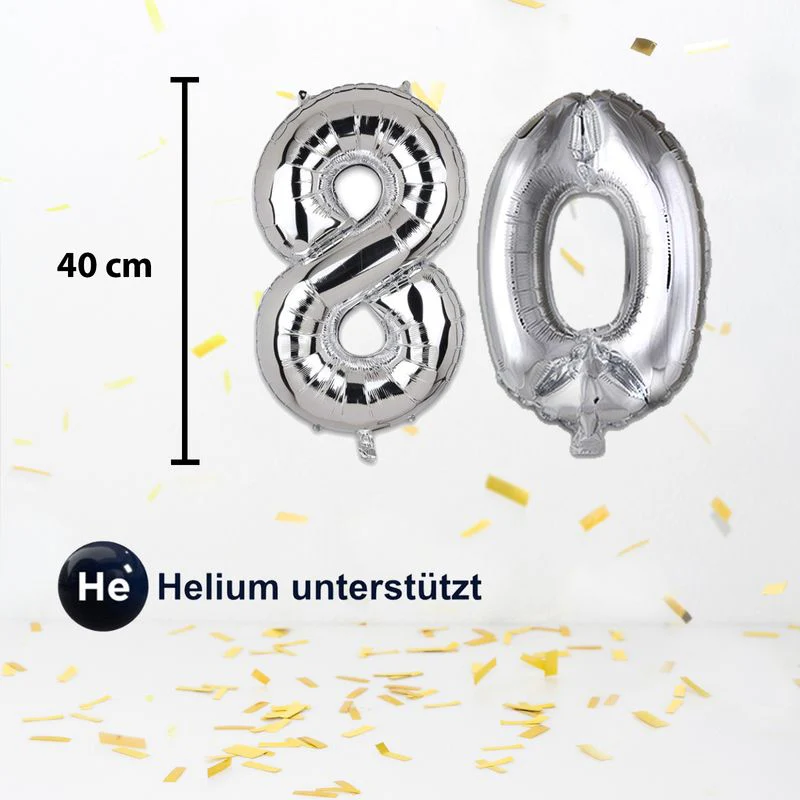 Zahlenballon Zahl 80 Folienballon Luftballon Heliumballon Silbrig 40cm - Image 2
