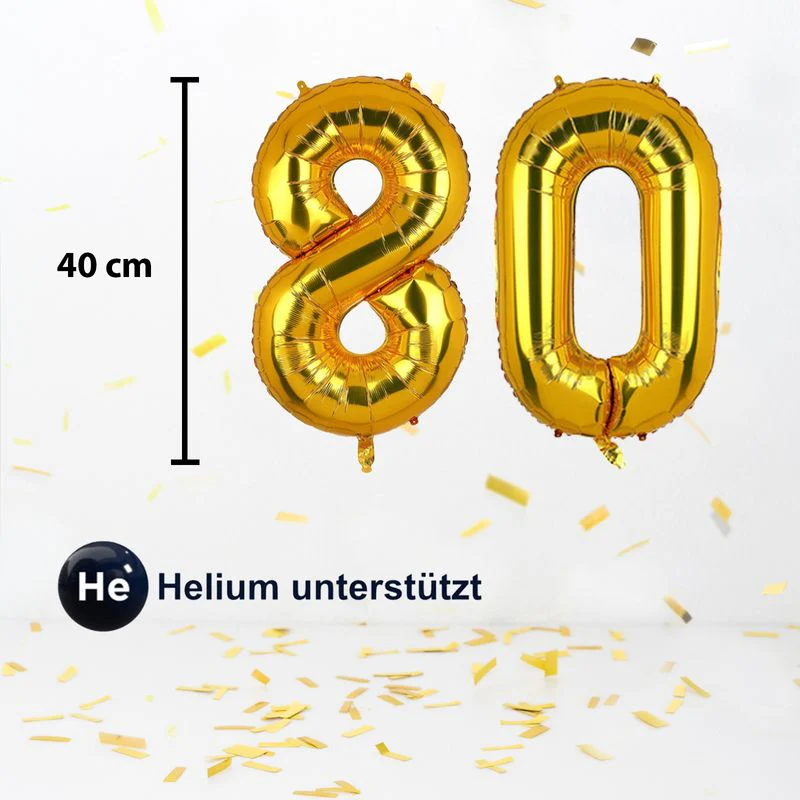 Zahlenballon Zahl 80 Folienballon Luftballon Heliumballon Golden 40cm - Image 2