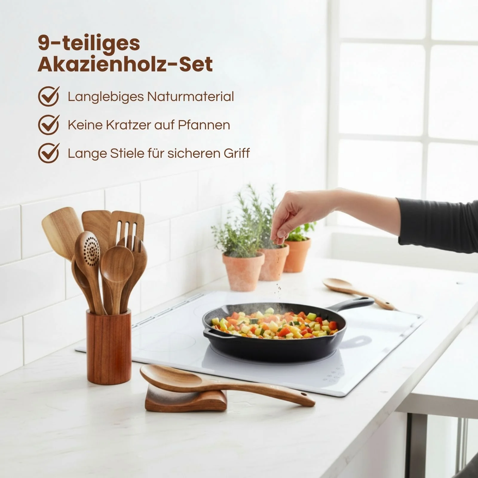 9-tlg. Küchenhelfer-Set aus Holz Küchenutensilien Kochlöffel-Set - Image 3
