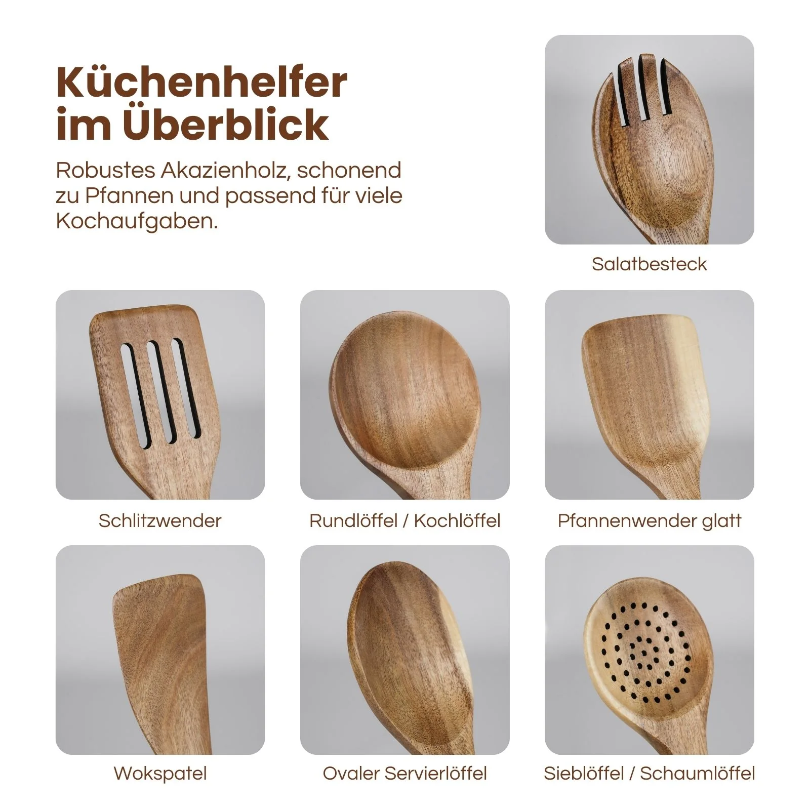 9-tlg. Küchenhelfer-Set aus Holz Küchenutensilien Kochlöffel-Set - Image 4