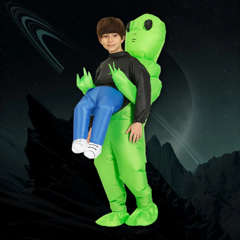 Alien Kostüm Kinder 120–140cm – mit Lüfter & Batteriekasten