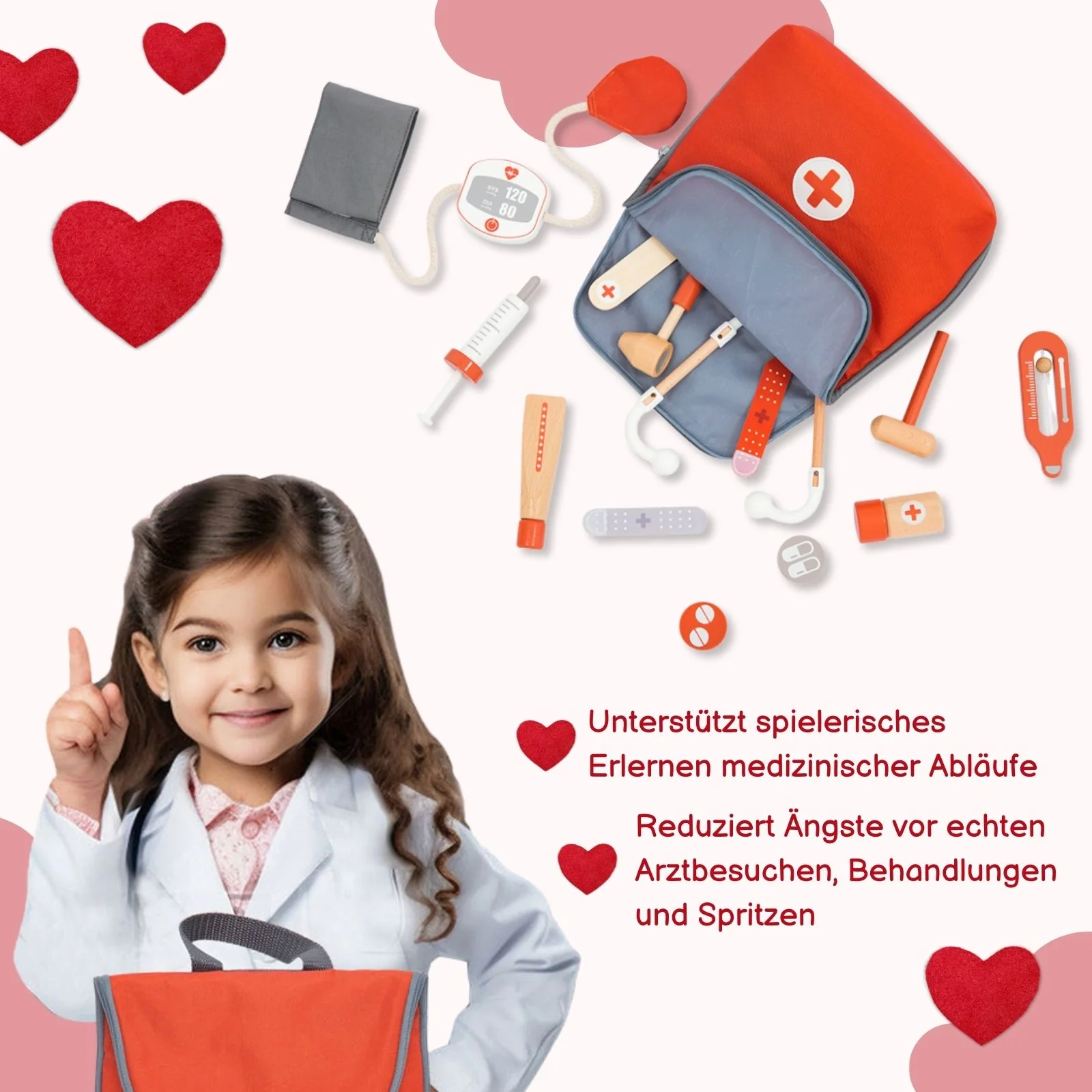 Arzt-Spielzeug-Set für Kinder Doktor-Set Holz-Kinderspielzeug Arztkoffer Doktorkoffer - Image 3
