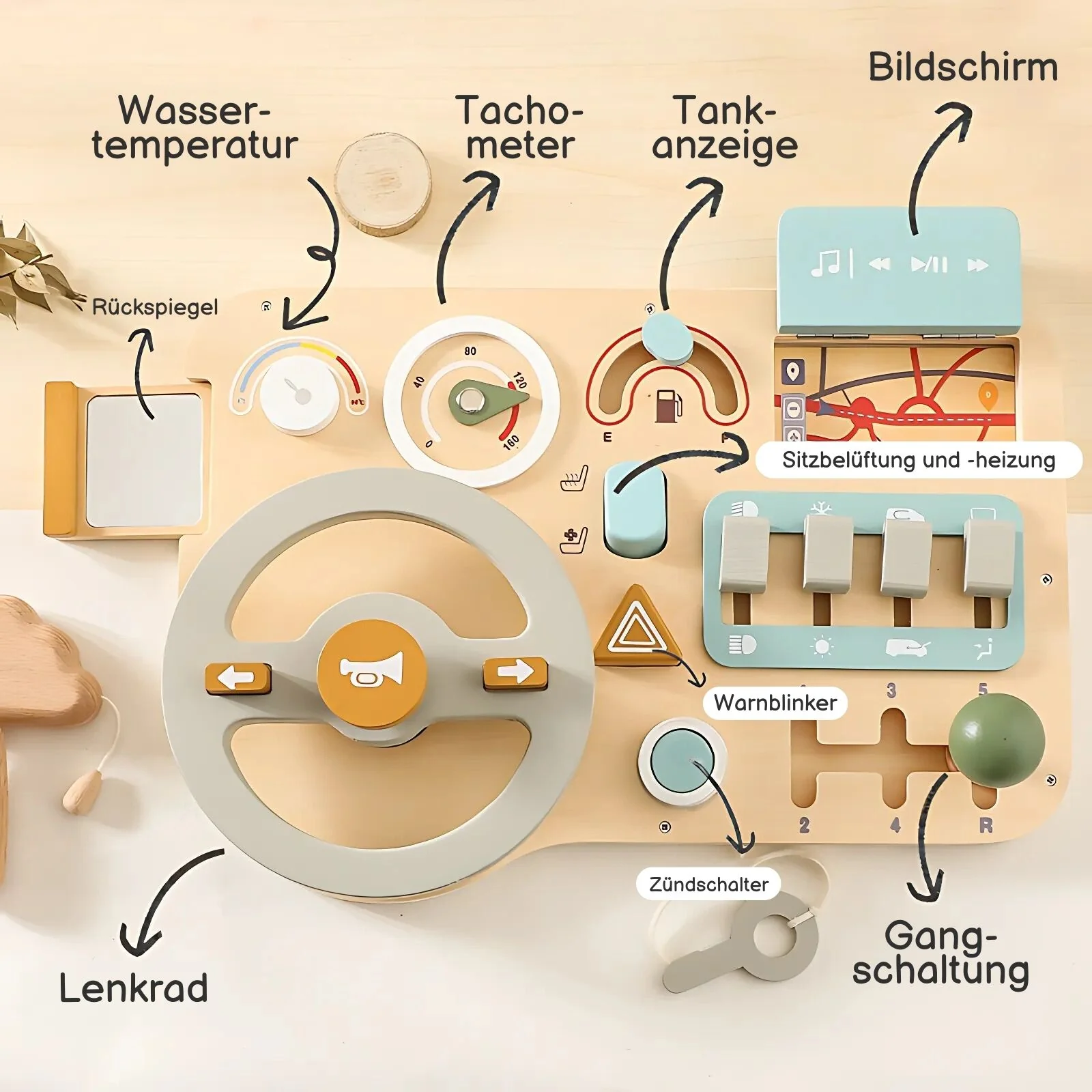Auto-Holzspielbrett für Kinder Fahr-Simulation Lernspielzeug Kinderspielzeug - Image 3
