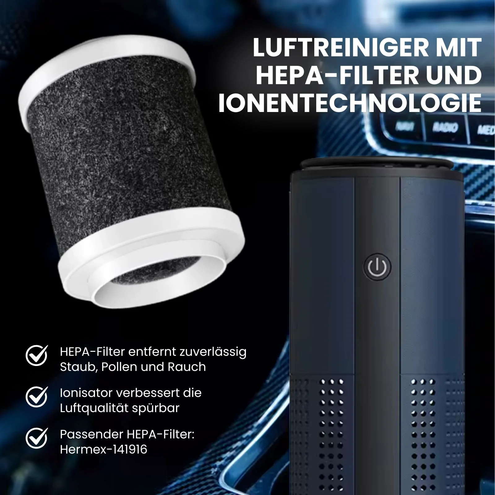 Auto-Luftreiniger Mobiler Luftfilter Mini-Luftreiniger Luftionisator - Image 4