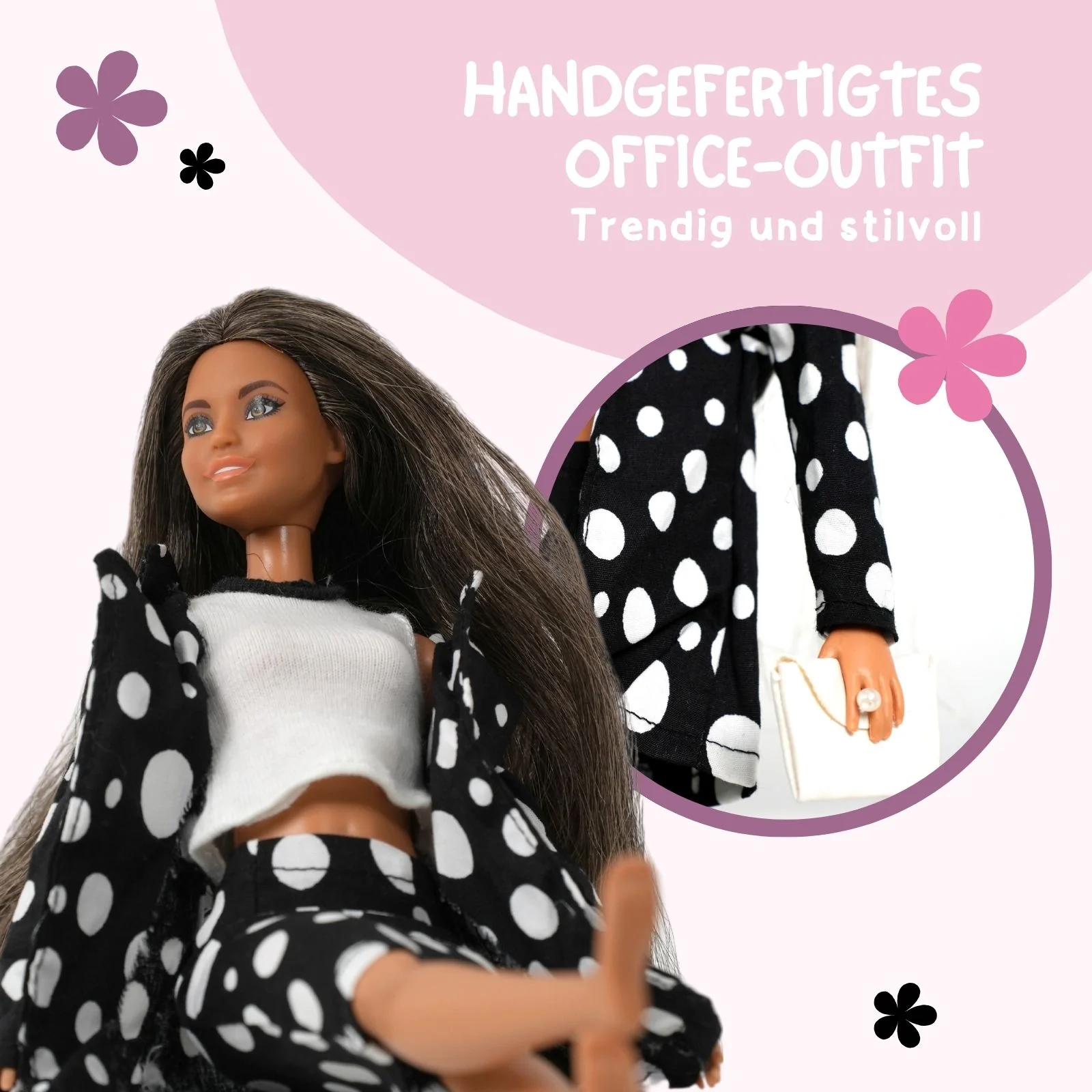 Büro Mode Outfit für Barbie Puppen Collection Kleider Weiss Schwarz - Image 2