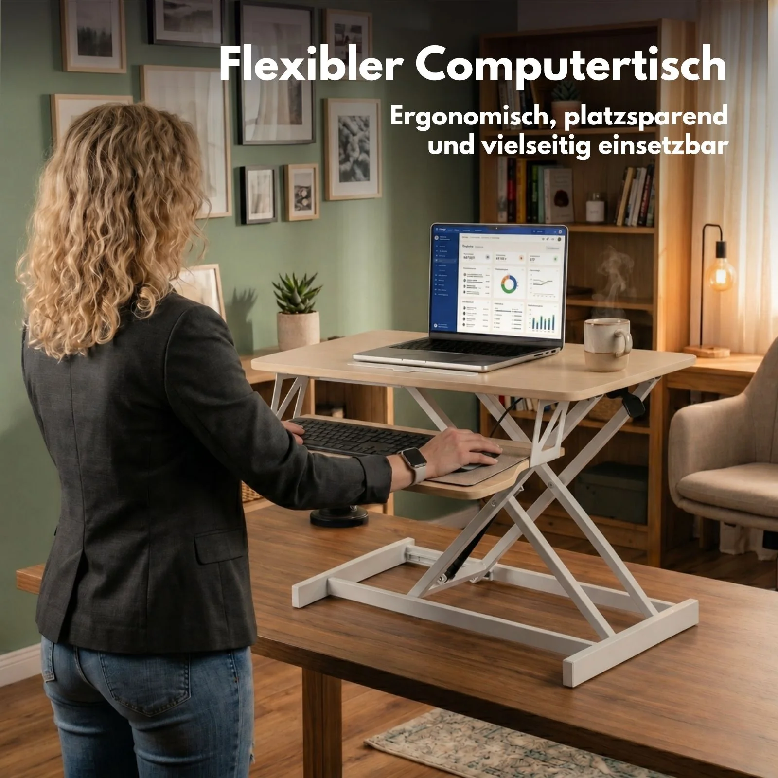 Bürotisch pneumatischer Aufsatz Notebook Schreibtisch Hubtisch Office Desk Arbeitstisch - Image 4