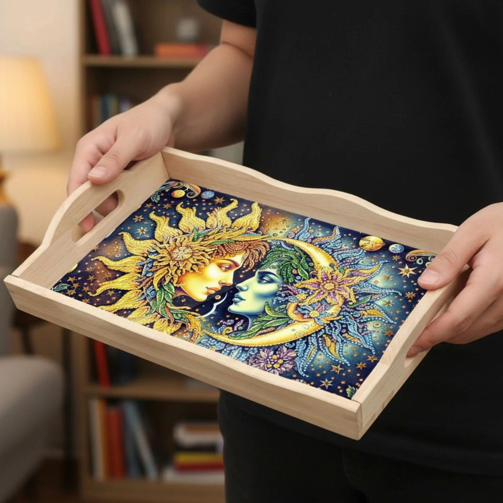 Diamond Painting Serviertablett Sonne Mond Holztablett Servierplatte - Image 4