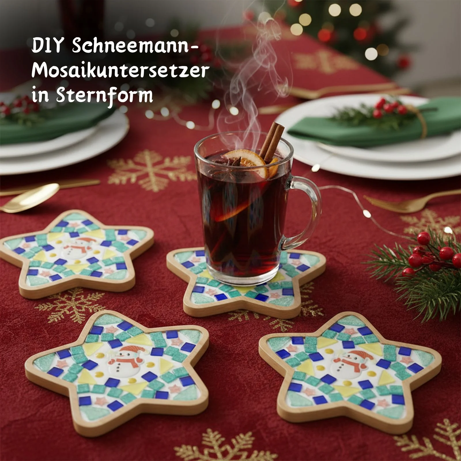 DIY-Mosaik-Bastelset Schneemann Mosaik-Untersetzer Stern-Untersetzer - Image 2