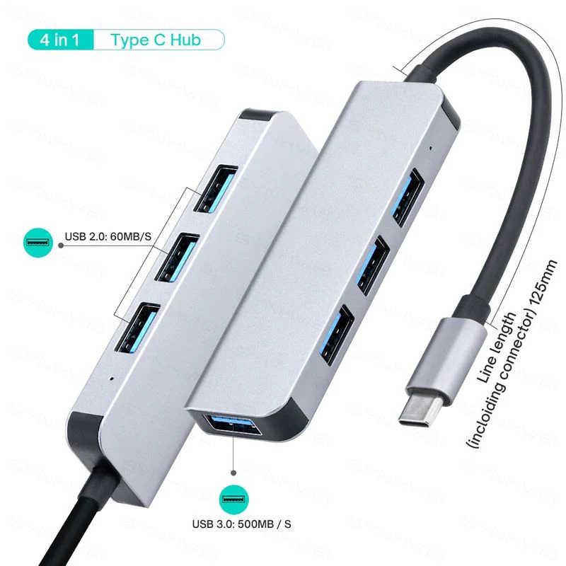 Dockingstation Multi USB-Hub USB-C 4in1 USB-A 3.0/2.0 4-port - Image 2