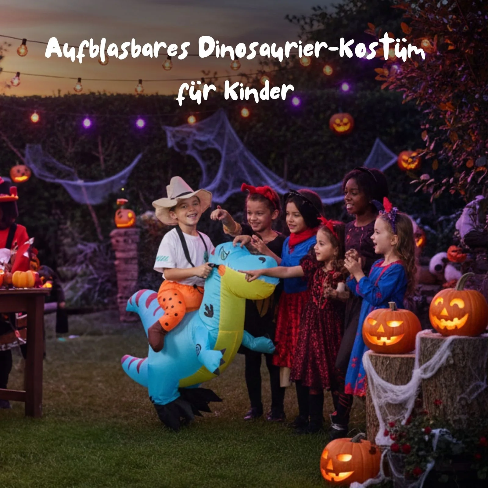 Dinosaurier Kostüm Kinder 120–140cm – blau, mit Lüfter & Batteriekasten - Image 2