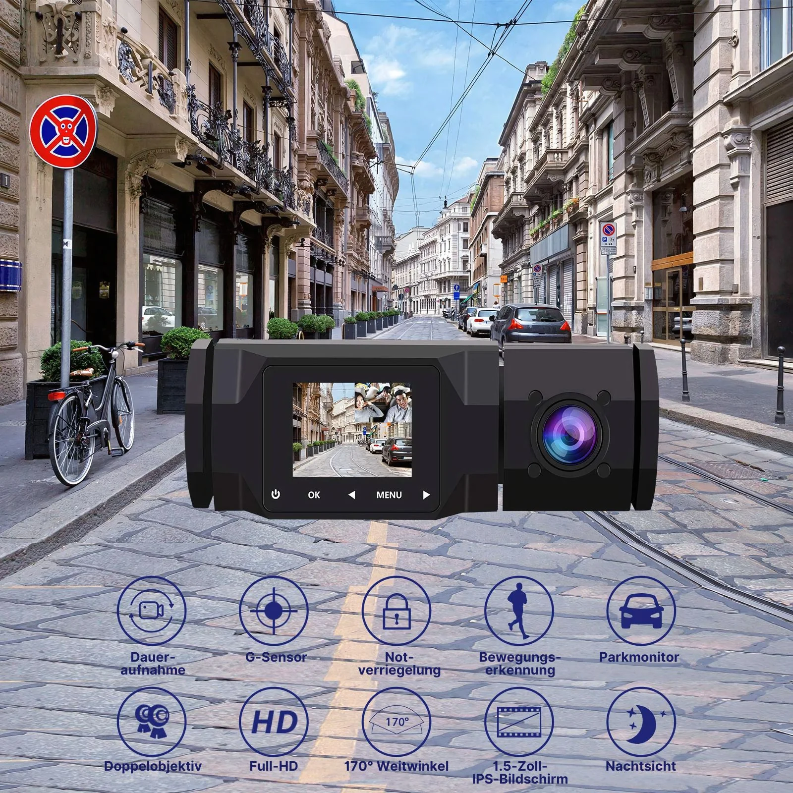 Dual-Dashcam Full-HD Autofront-Kamera Onboard-Kamera Innenraum Auto - Image 3