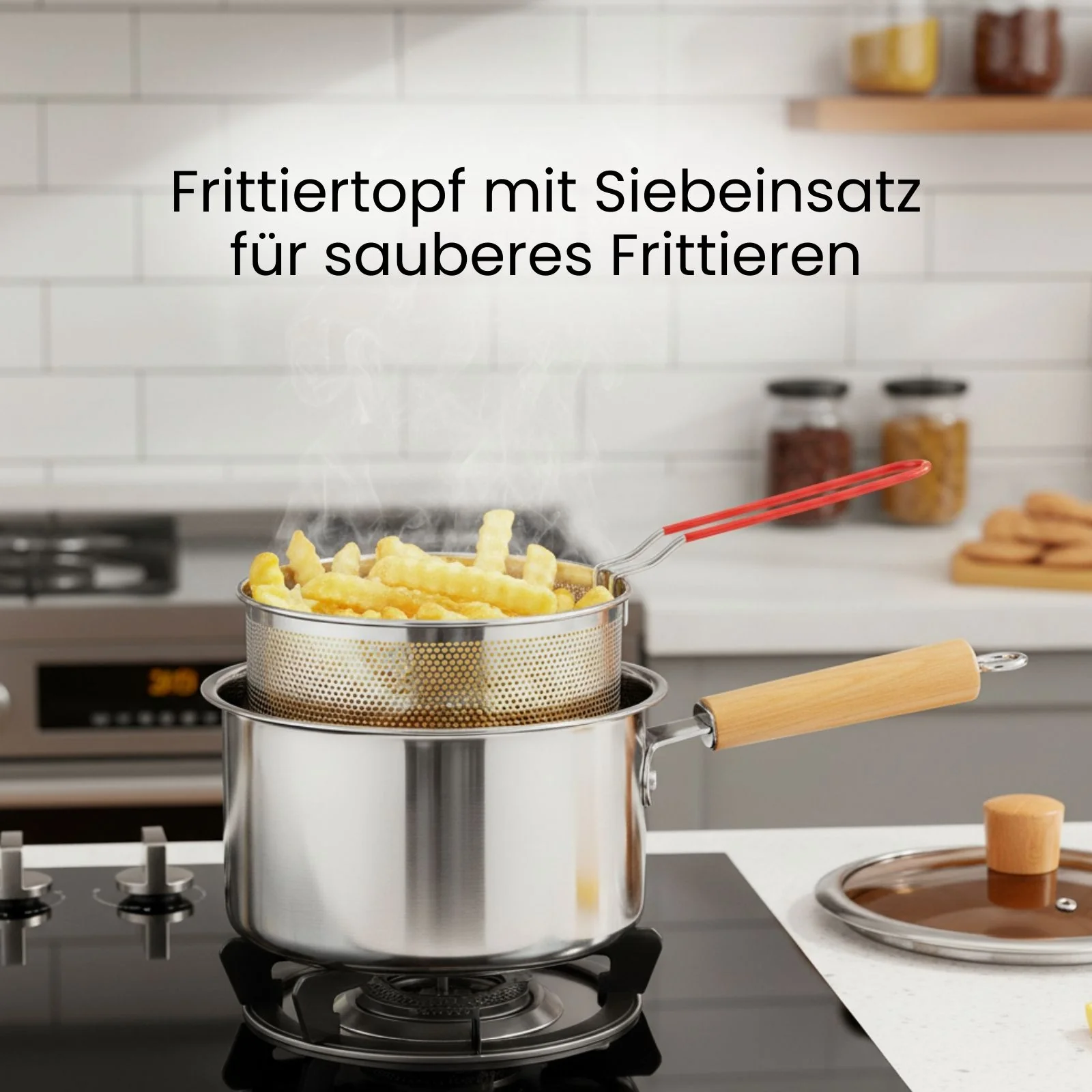 Frittiertopf Edelstahl-Kochtopf mit Siebeinsatz Nudeltopf Pastatopf - Image 2