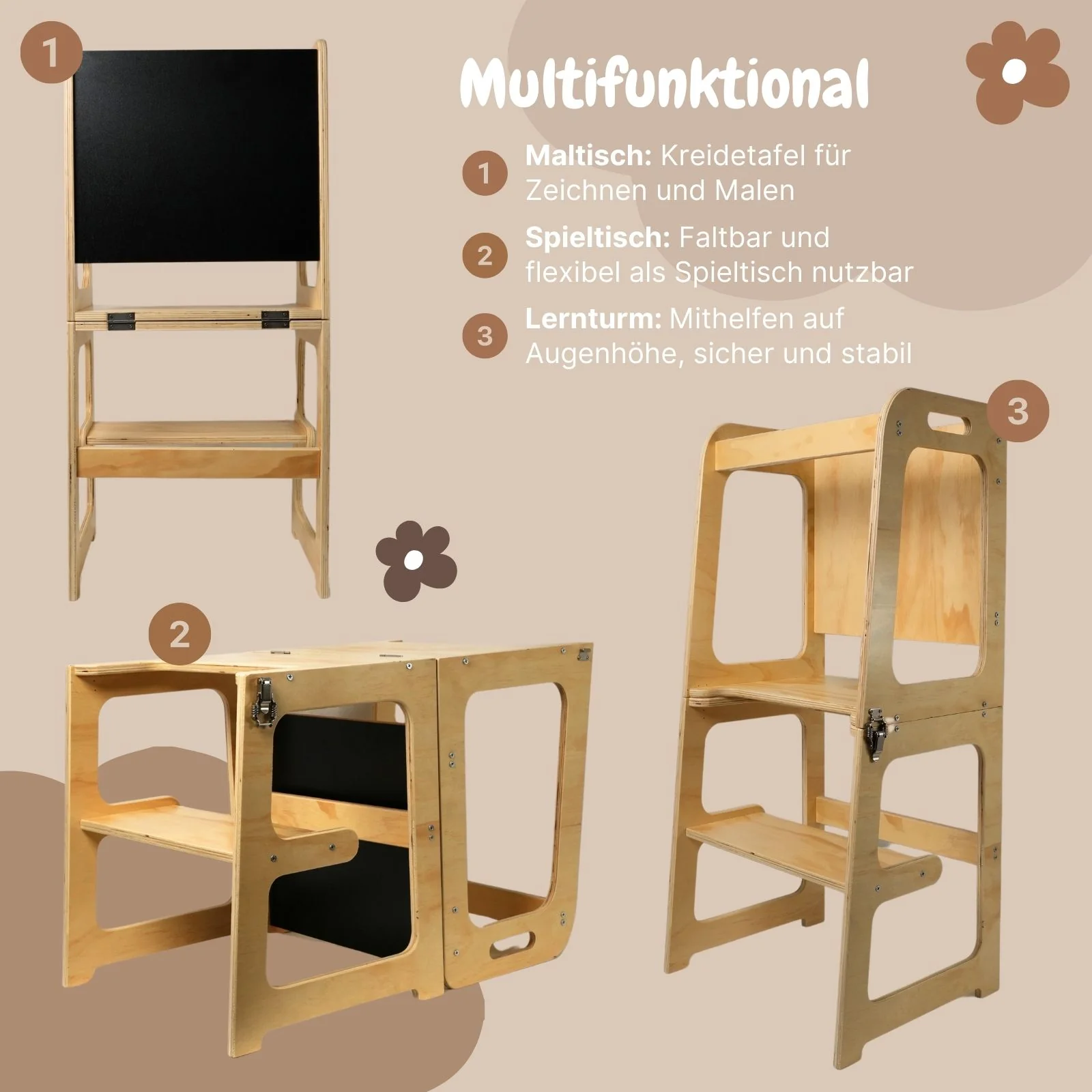Faltbarer Kinder-Lernturm aus Holz mit Maltafel - Image 4