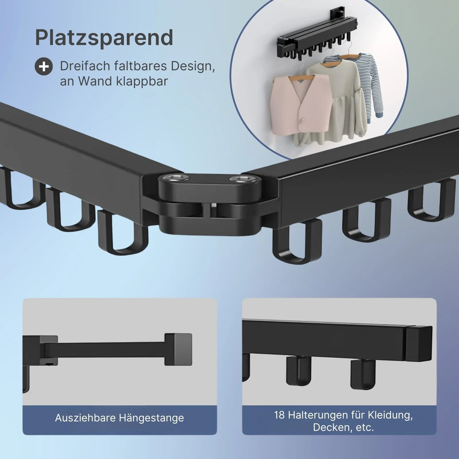 Faltbarer Wand-Wäscheständer Wäsche-Hängegestell Wandmontierter Kleiderständer - Image 2