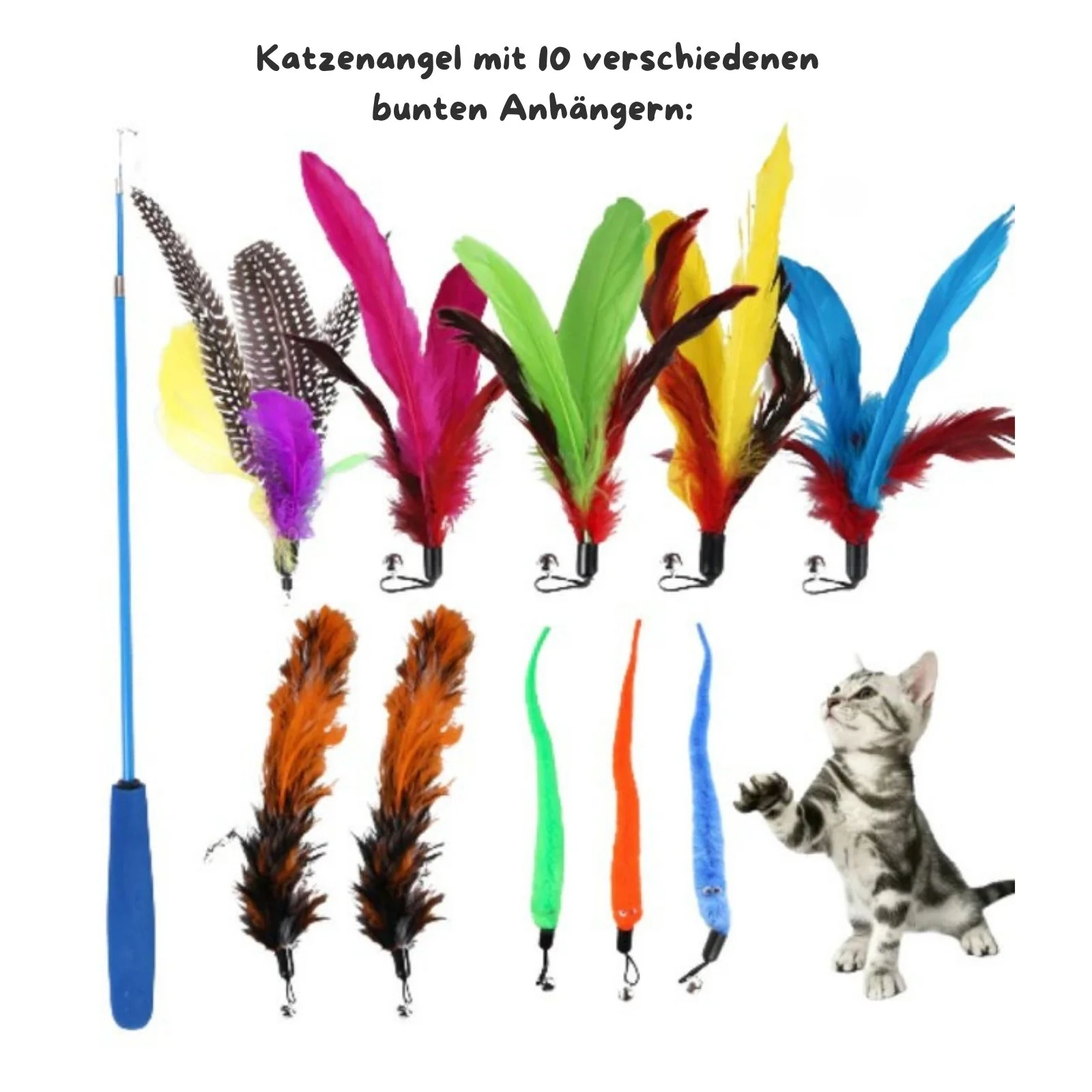 Flauschige Katzenhöhle mit Katzenangel mit Federanhänger 10-tlg. - Image 7