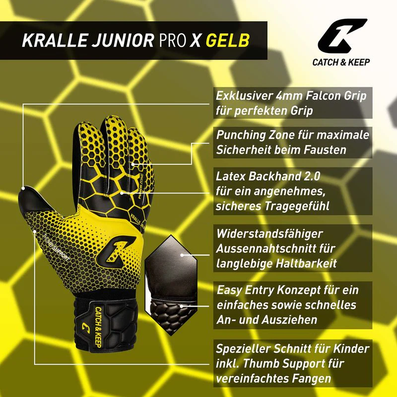 Fussballhandschuhe Kralle Junior Pro 3.0 Gr. 7 Gelb Torwart Keeper Goalie Handschuhe - Image 2