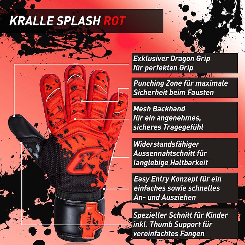 Fussballhandschuhe Kralle Splash Gr. 5 Rot Torwart Keeper Goalie Handschuhe - Image 2