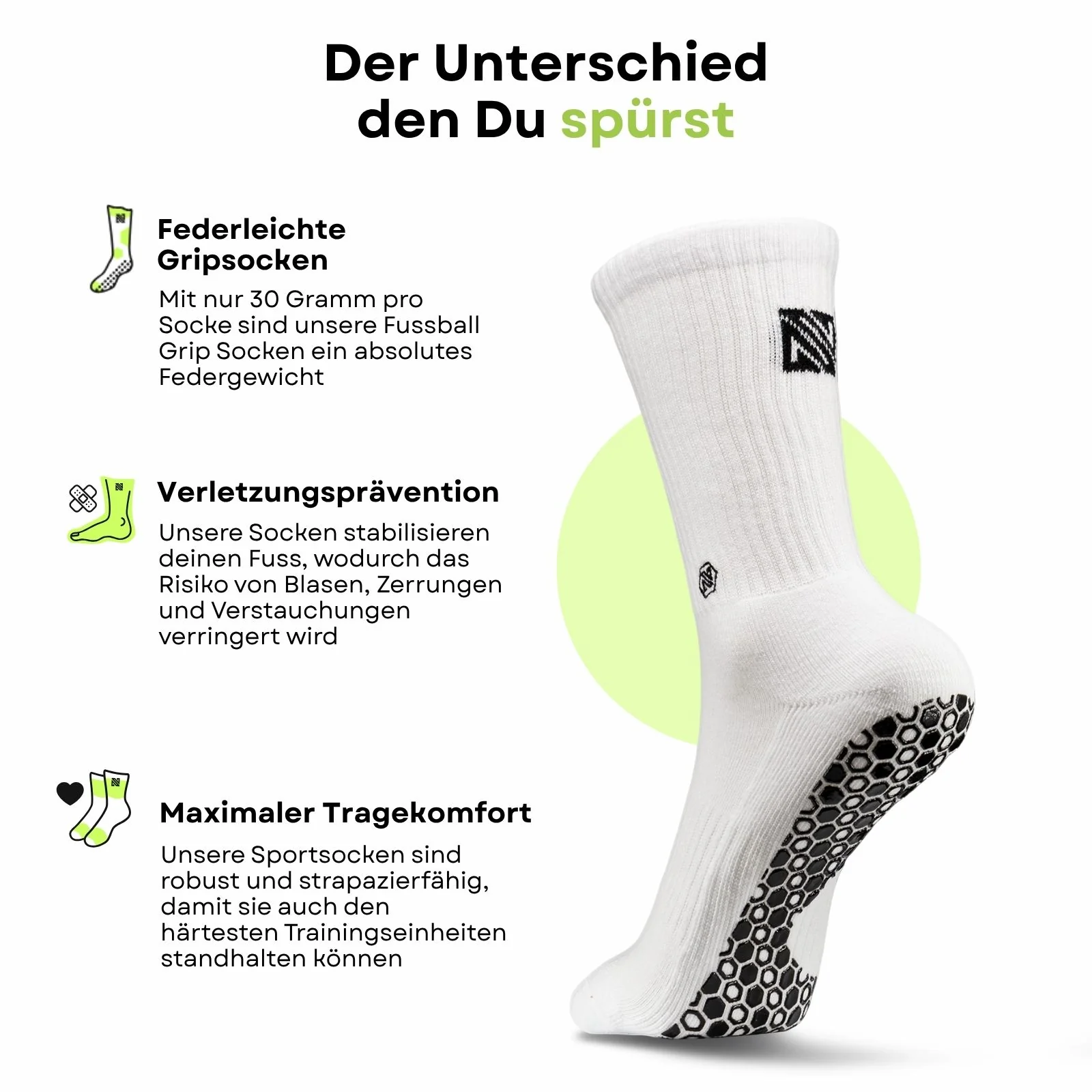 Fussballsocken Gr. 42-47 Sportstrümpfe GripSoxx SE Weiss - Image 3