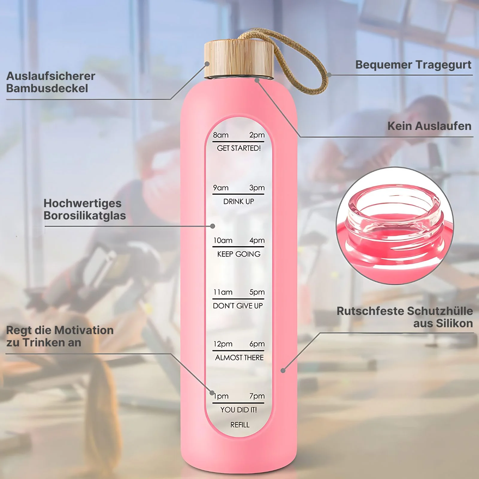 Glasflasche Sportflasche Trinkflasche Wasserflasche Getränkeflasche - Image 3