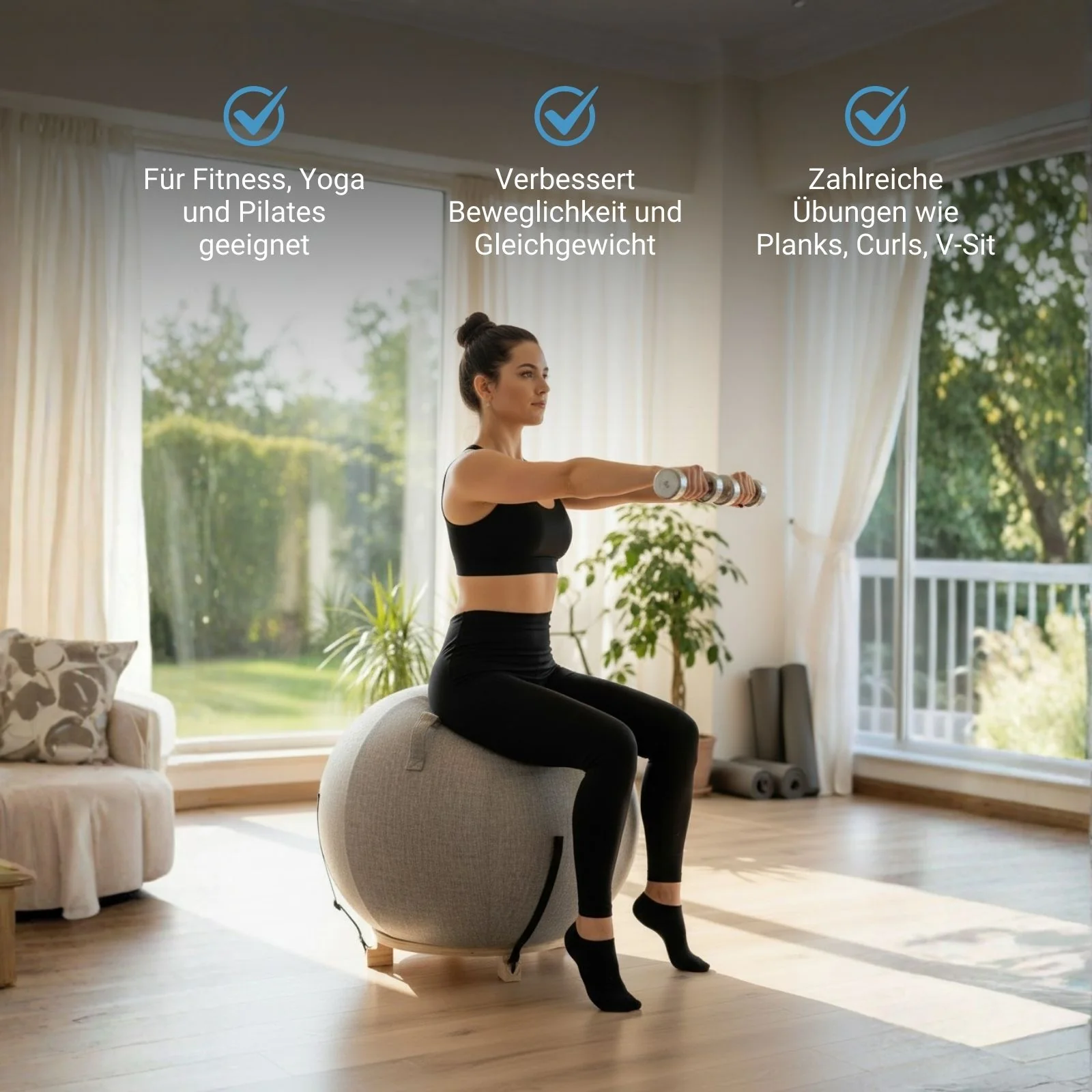 Gymnastikball mit Holz-Ballring und Schutzhülle Sitzball Fitnessball - Image 2