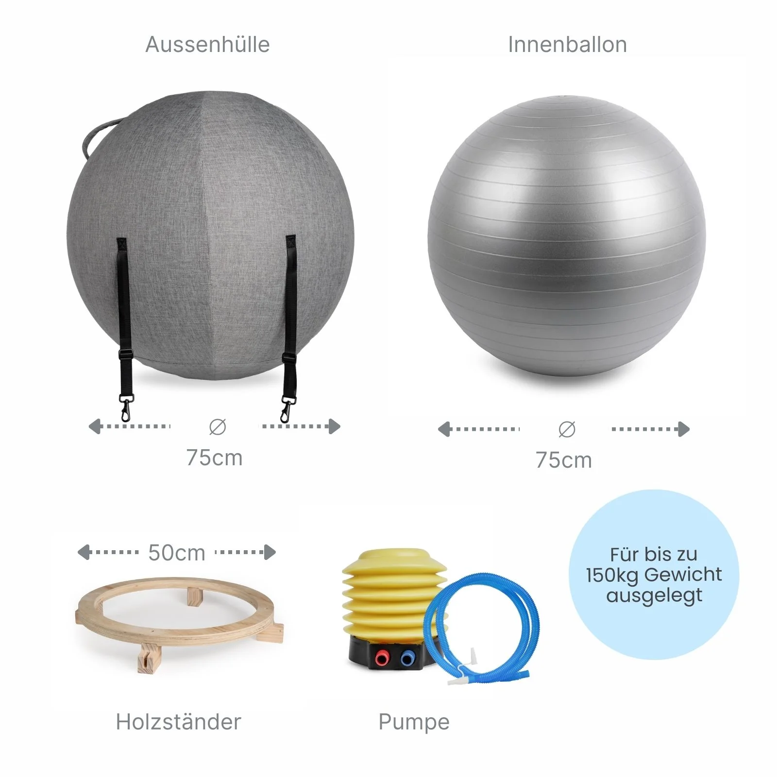Gymnastikball mit Holz-Ballring und Schutzhülle Sitzball Fitnessball - Image 8