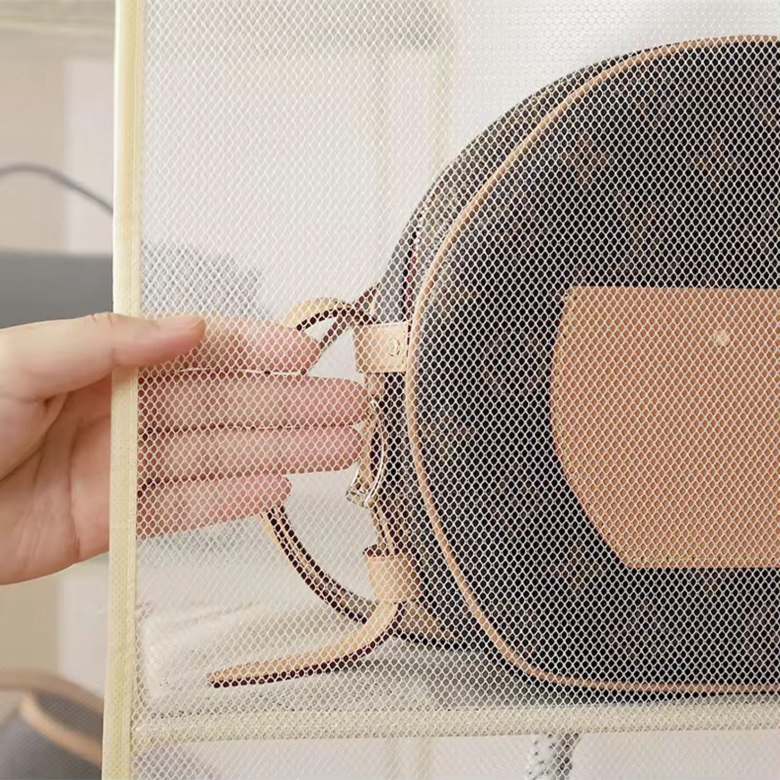 Handtaschen-Organizer zum Aufhängen Hängeaufbewahrung 3 Fächer Beige - Image 4