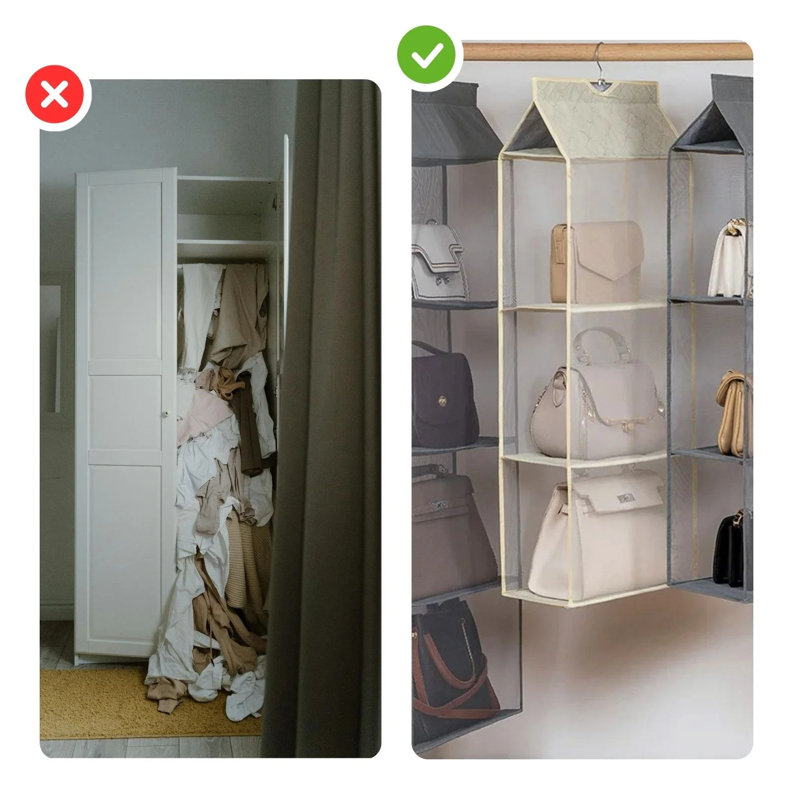 Handtaschen-Organizer zum Aufhängen Hängeaufbewahrung 3 Fächer Beige - Image 5