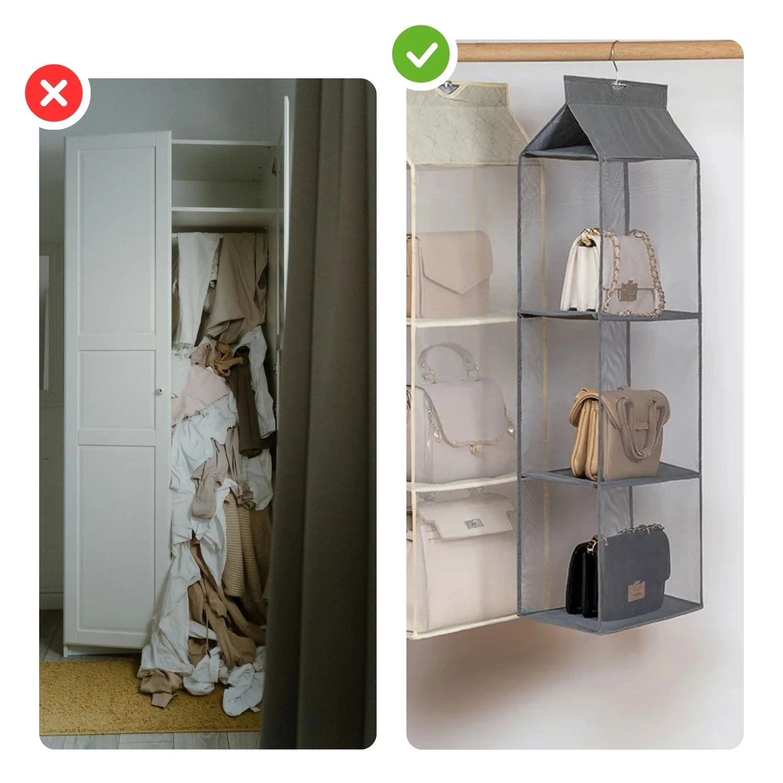 Hängeaufbewahrung Handtaschen-Organizer zum Aufhängen 3 Fächer Grau - Image 5