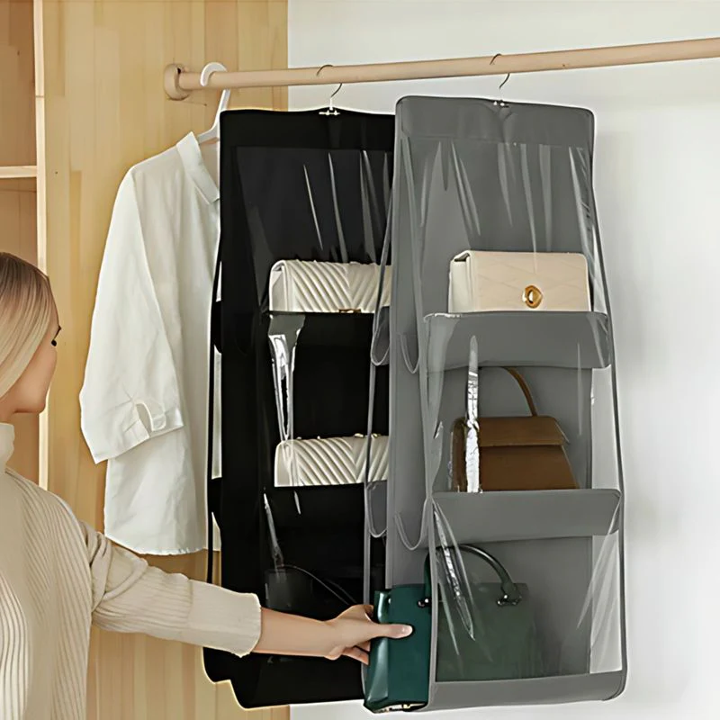 Hängende Aufbewahrungstasche Handtaschen Organizer 6 Fächer Grau - Image 2