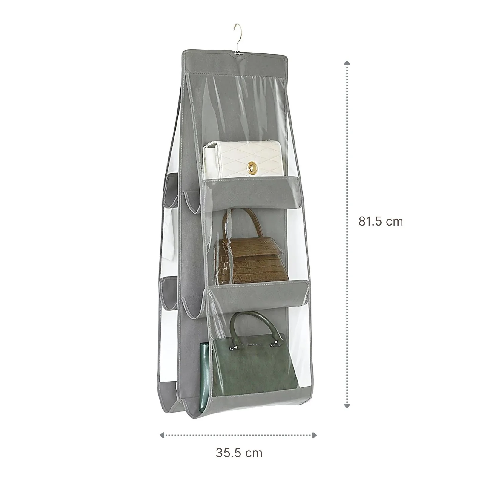 Hängende Aufbewahrungstasche Handtaschen Organizer 6 Fächer Grau - Image 3
