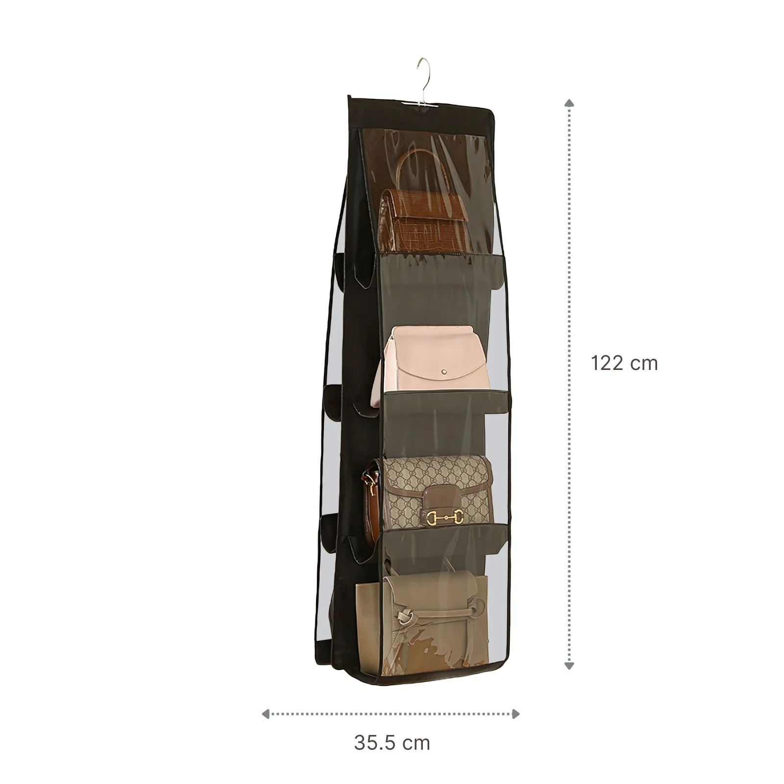 Hängende Aufbewahrungstasche Handtaschen Organizer 8 Fächer Schwarz - Image 3