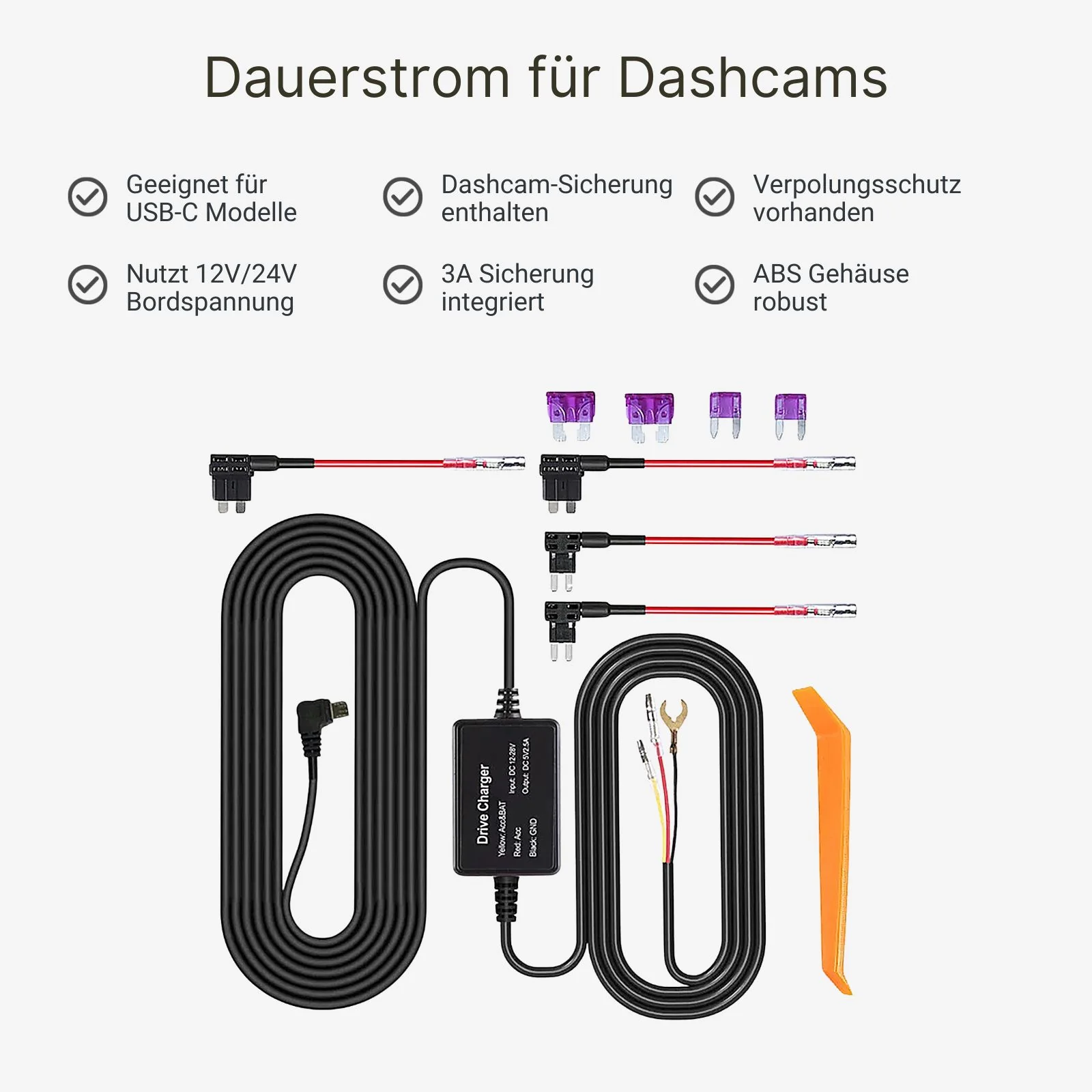 Dashcam-Hardwire-Kit Einbau-Kit für Dauerstrom Stromanschluss-Set - Image 2
