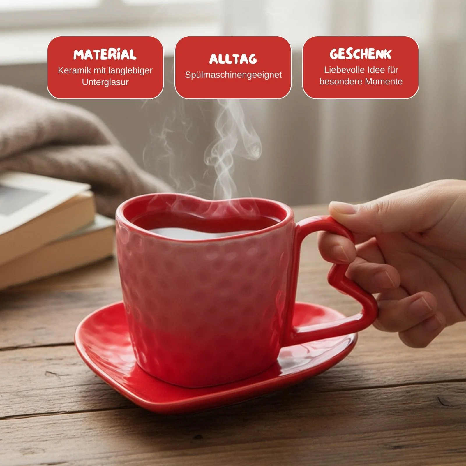 Herztasse mit Untertasse Becher Kaffeetasse Teetasse Henkeltasse - Image 3