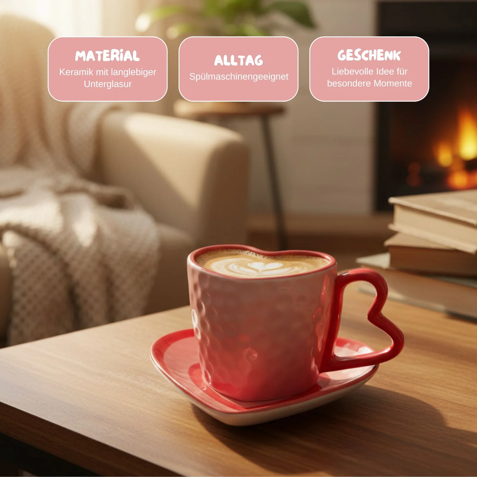 Herztasse mit Untertasse Henkeltasse Becher Kaffeetasse Teetasse - Image 3