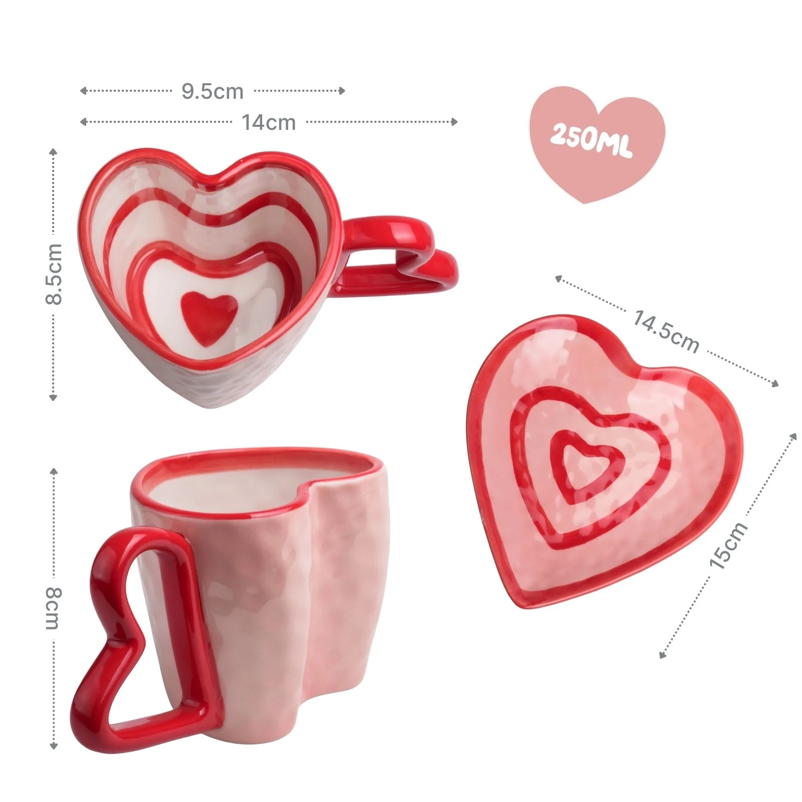 Herztasse mit Untertasse Henkeltasse Becher Kaffeetasse Teetasse - Image 5