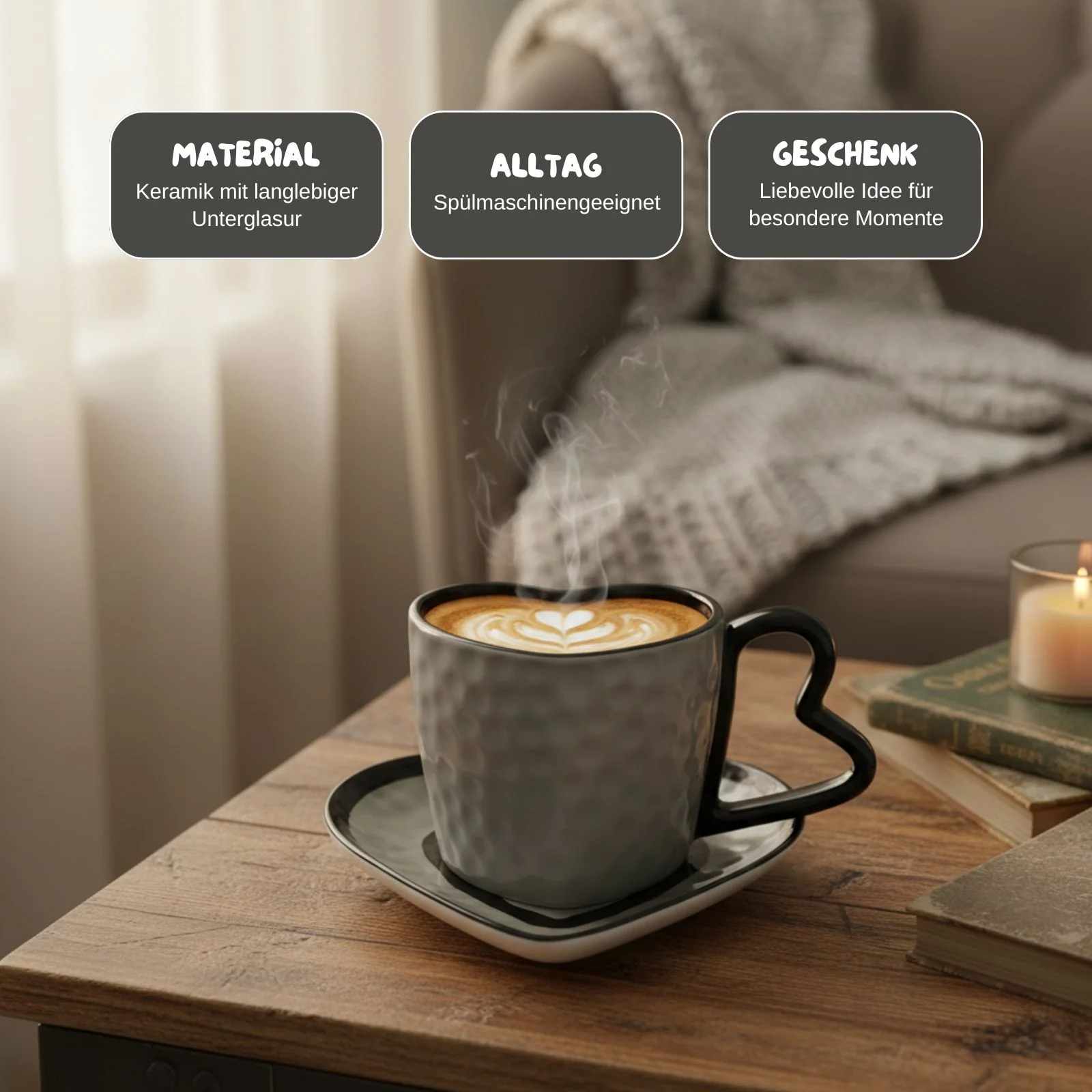 Herztasse mit Untertasse Kaffeetasse Henkeltasse Teetasse Becher - Image 3