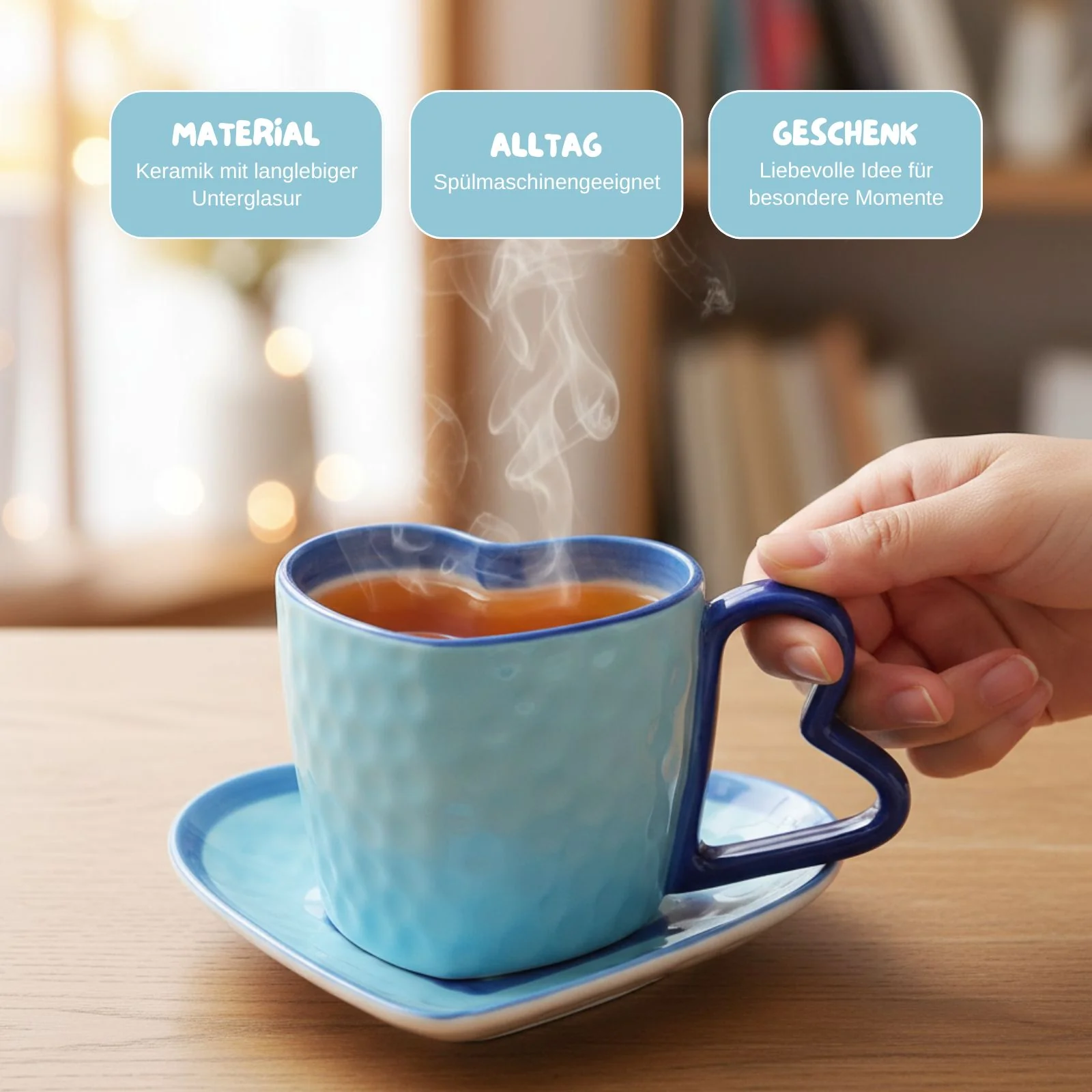 Herztasse mit Untertasse Teetasse Henkeltasse Becher Kaffeetasse - Image 3