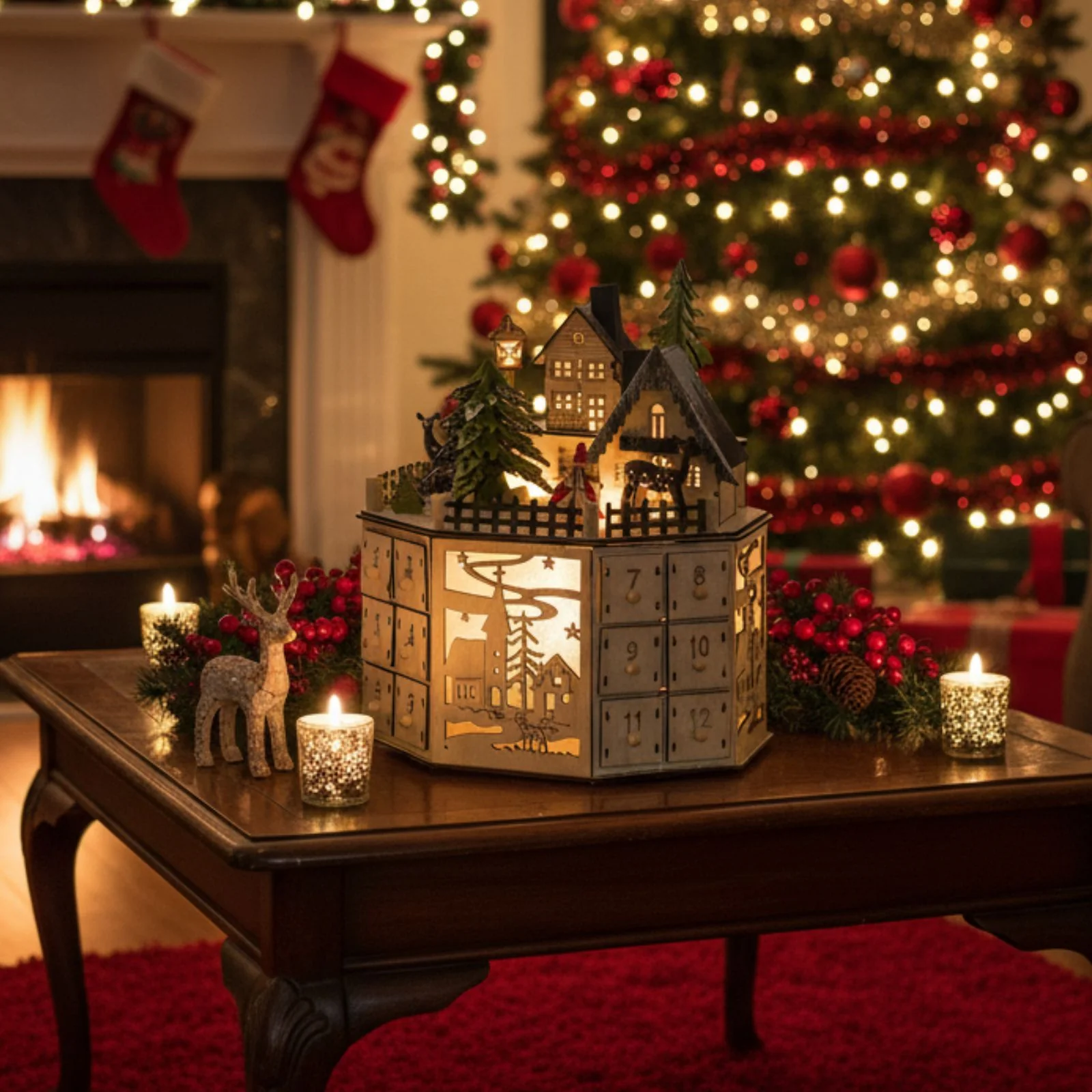Holz-Adventskalender 24 Schubladen mit LED Weihnachtskalender - Image 2