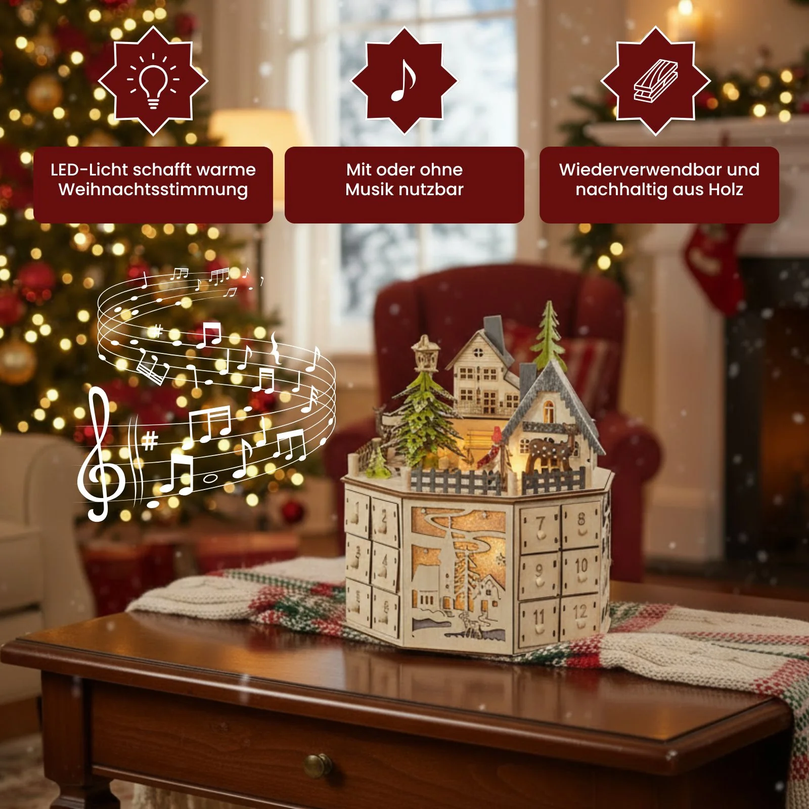Holz-Adventskalender 24 Schubladen mit LED Weihnachtskalender - Image 4
