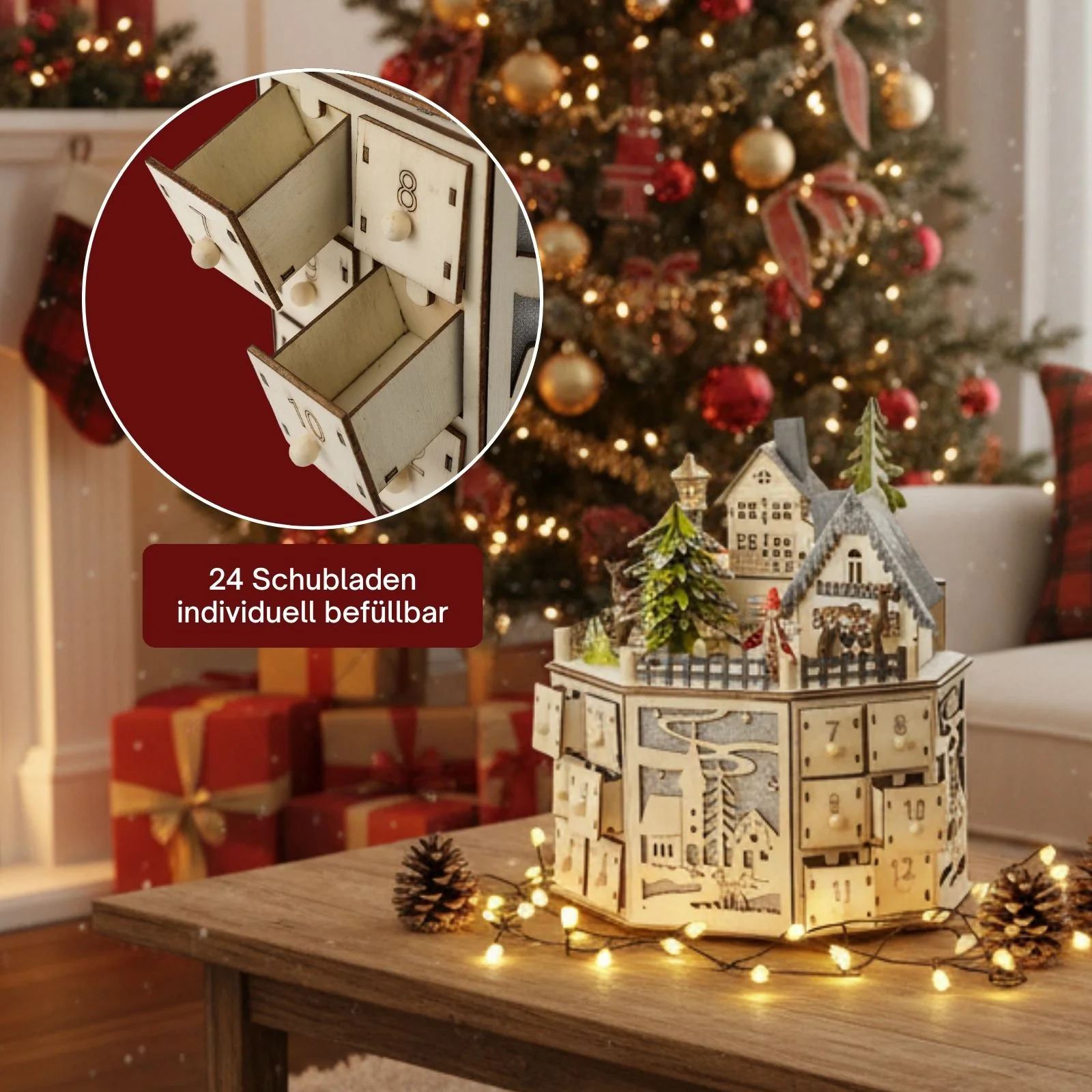 Holz-Adventskalender 24 Schubladen mit LED Weihnachtskalender - Image 6
