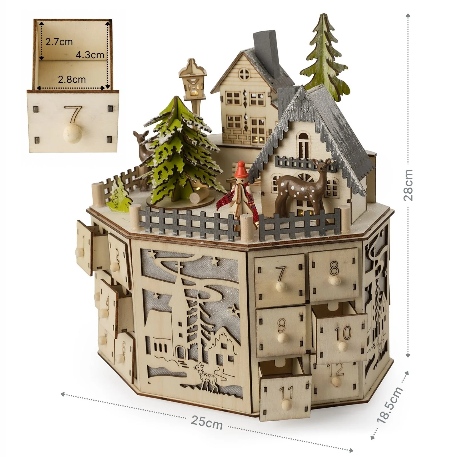 Holz-Adventskalender 24 Schubladen mit LED Weihnachtskalender - Image 9