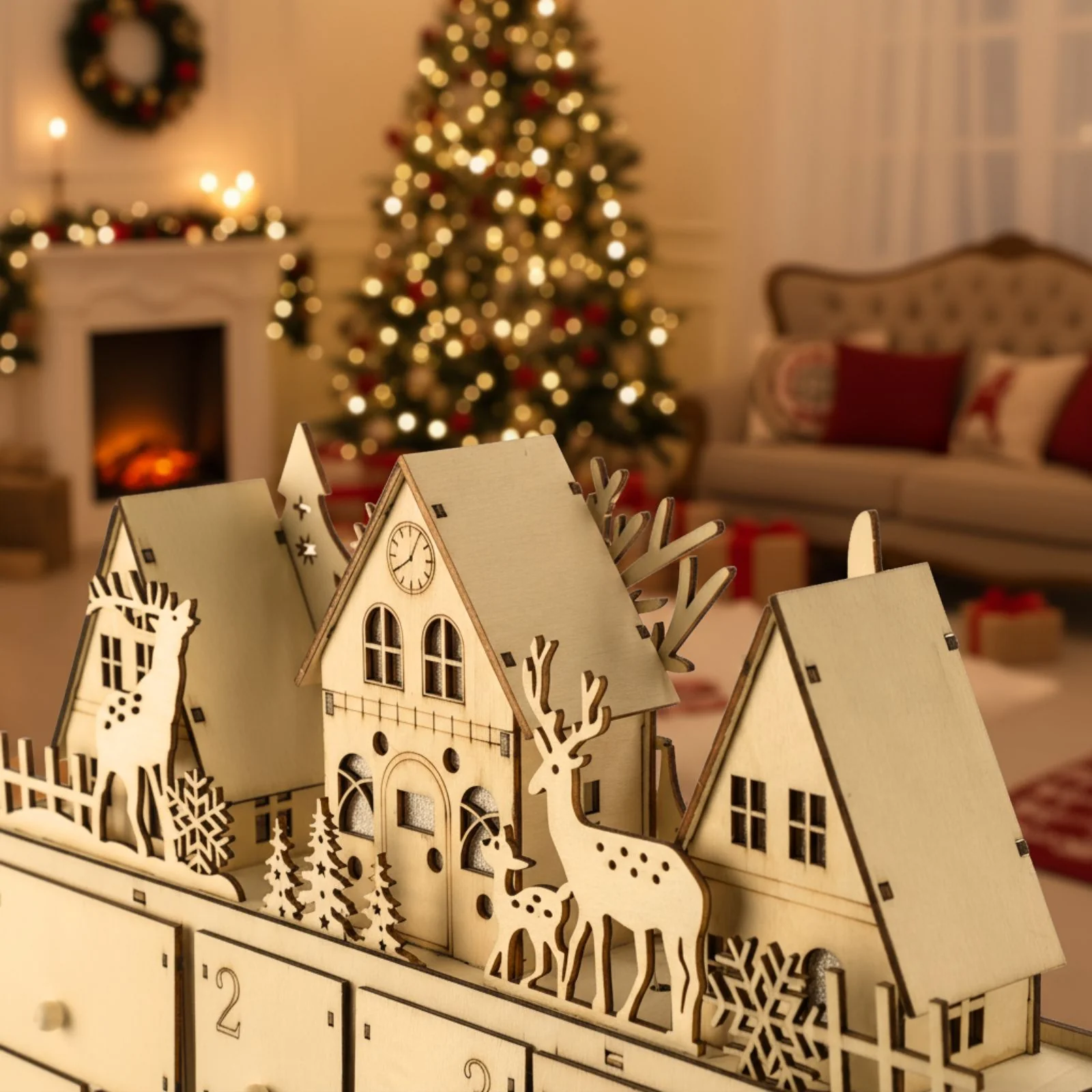 Holz-Adventskalender Weihnachtskalender 24 Schubladen mit LED - Image 3