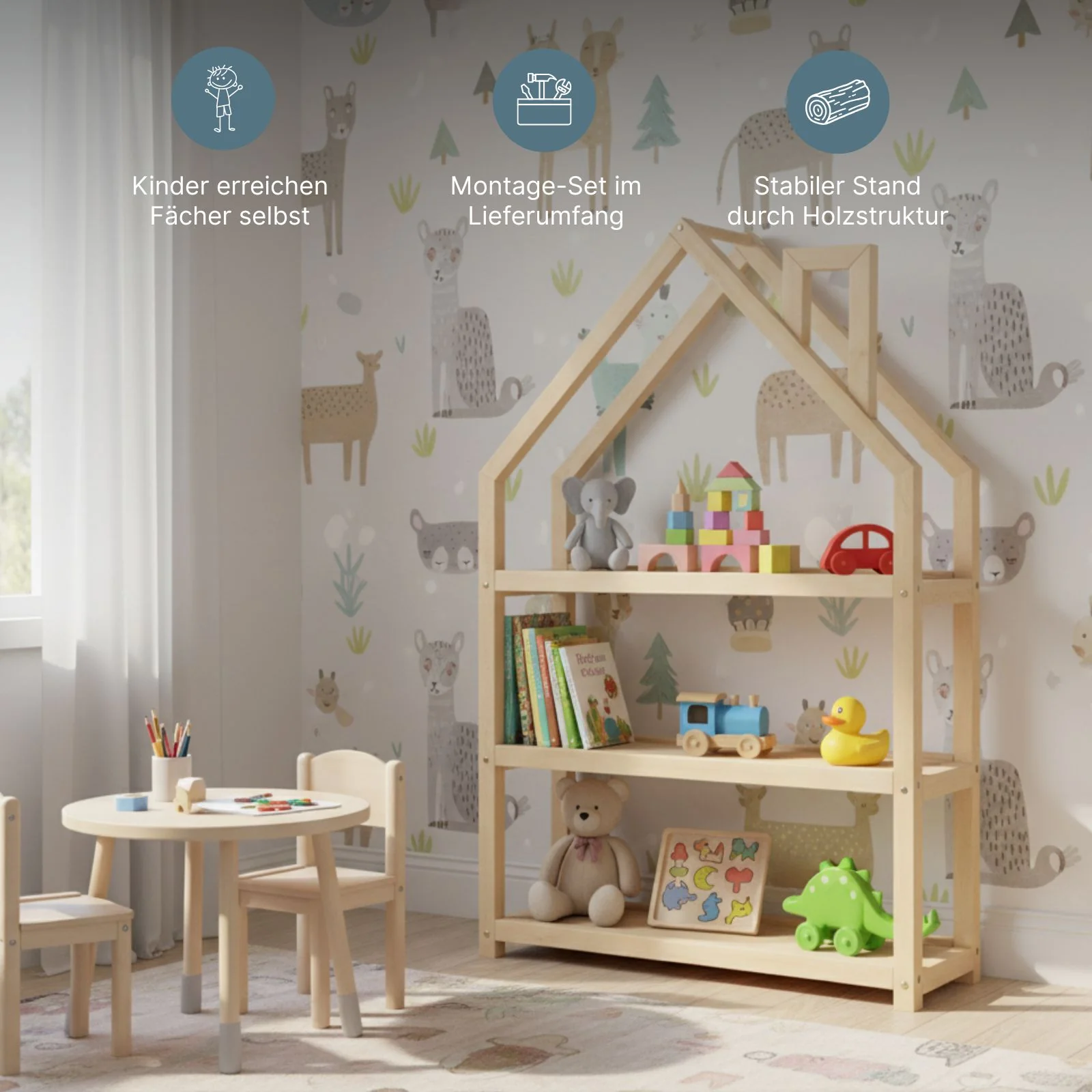 Holz-Aufbewahrungsregal Bücherregal Spielzeugregal Kinderzimmer-Regal - Image 4