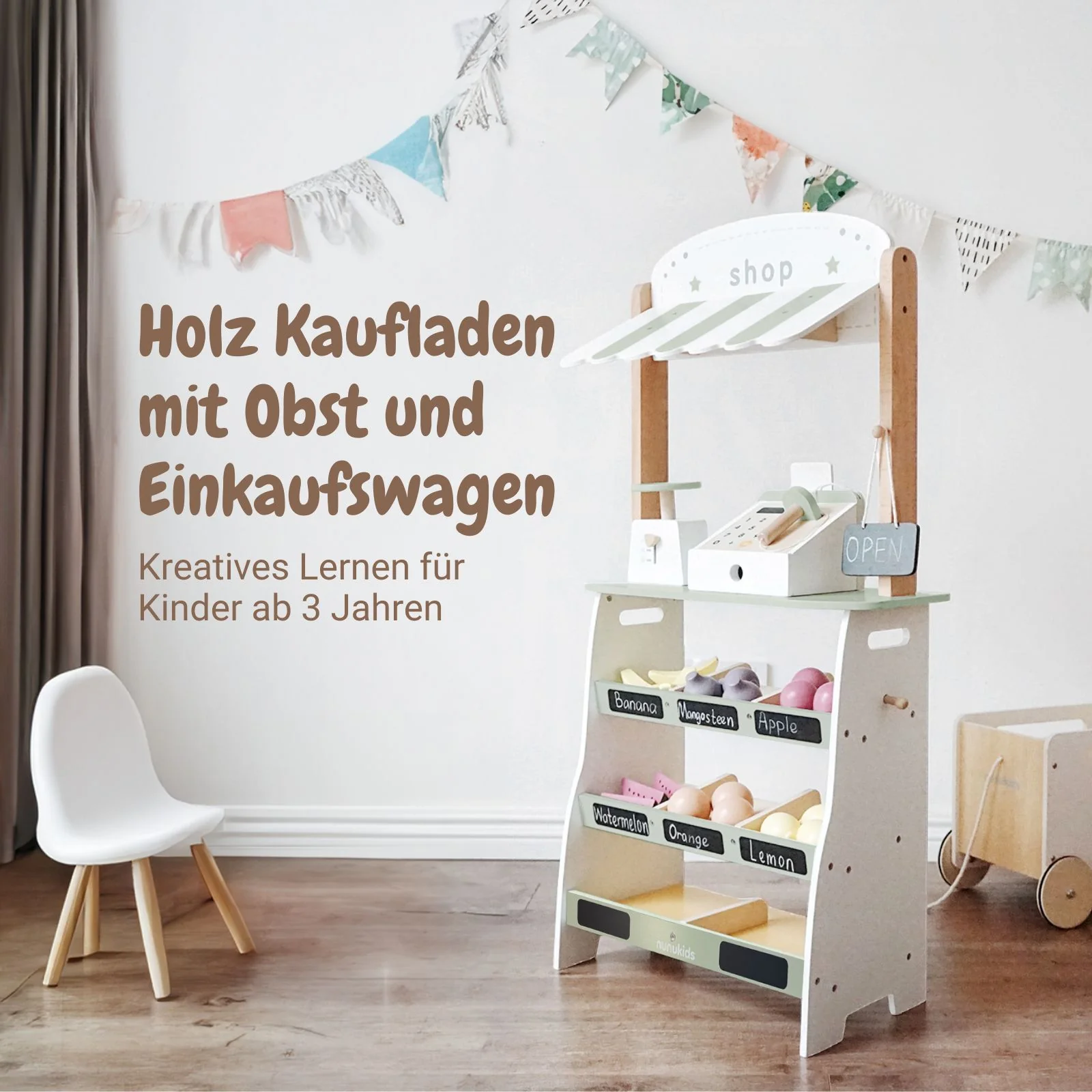Holz-Kaufladen mit Zubehör Kinder-Verkaufsstand Früchte- und Obststand - Image 2