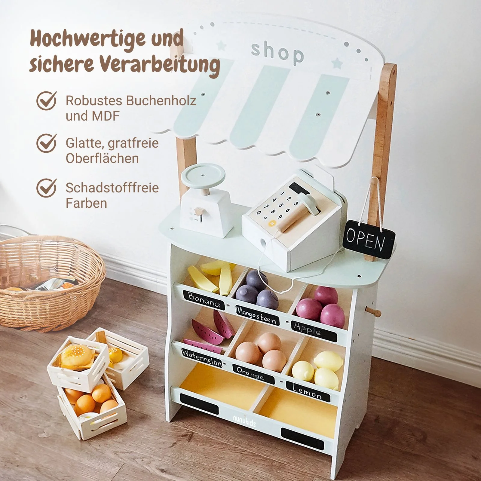 Holz-Kaufladen mit Zubehör Kinder-Verkaufsstand Früchte- und Obststand - Image 6