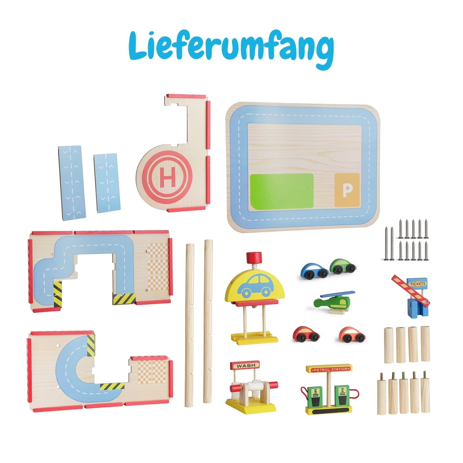 Holz-Parkhaus für Kinder mit Zubehör Parkgarage Spielzeug Spielgarage - Image 8